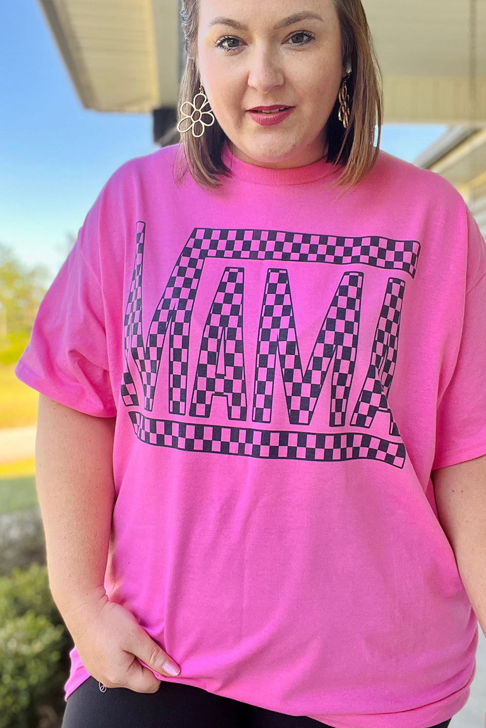 Pink MAMA Letter Printed Graphic Plus Size T Shirt